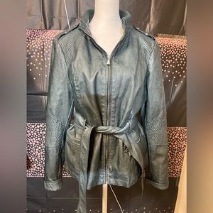 GUESS VINTAGE Leather Moto Jacket Green Large